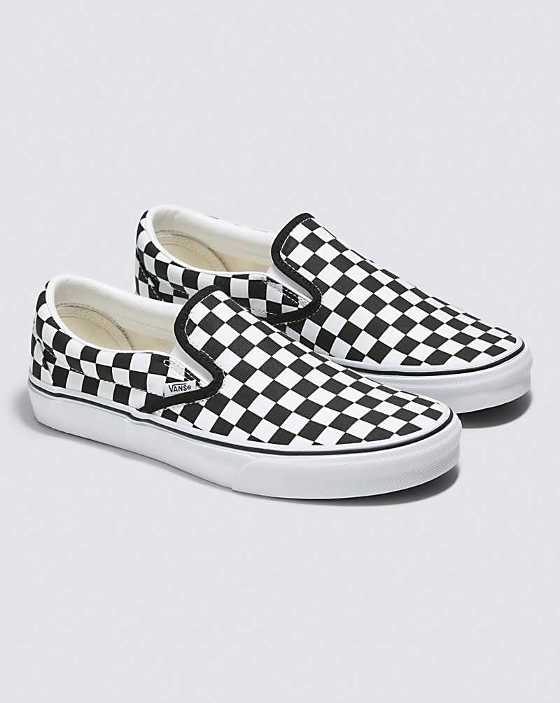 Men's Vans Customs Checkerboard Slip-On Wide Shoes Black White | USA ARE-054697