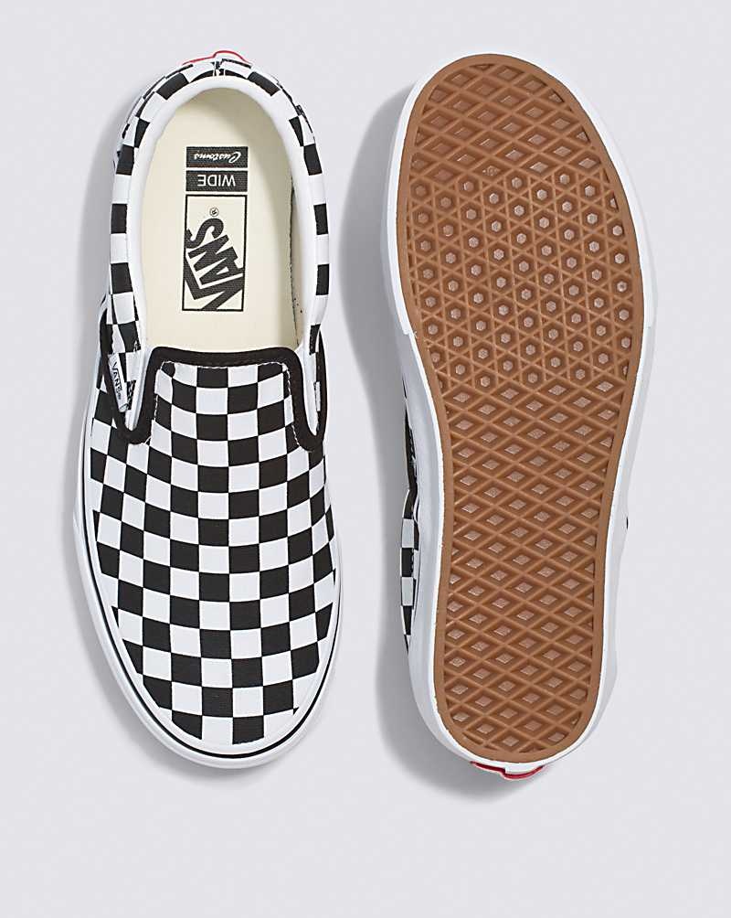 Men's Vans Customs Checkerboard Slip-On Wide Shoes Black White | USA ARE-054697