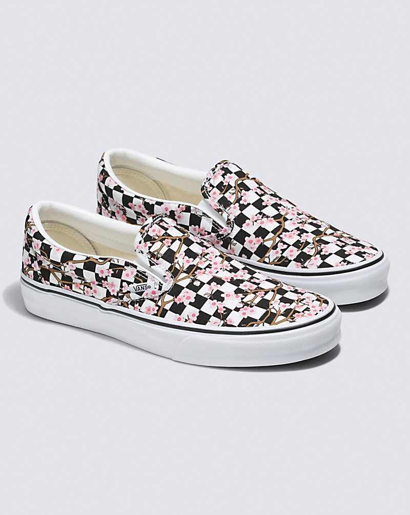 Men's Vans Customs Cherry Blossom Checkerboard Slip-On Shoes Multicolor | USA GPO-087251