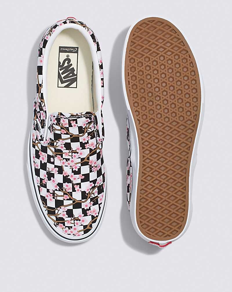 Men's Vans Customs Cherry Blossom Checkerboard Slip-On Shoes Multicolor | USA GPO-087251