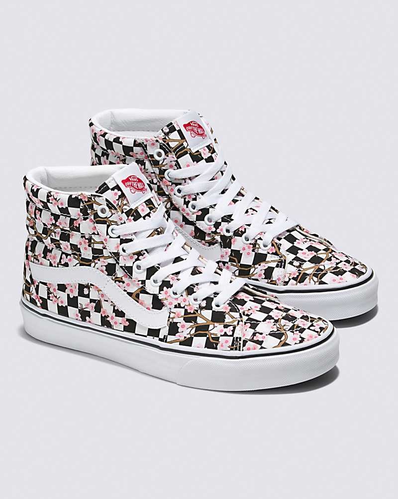 Men's Vans Customs Cherry Blossom Checkerboard Sk8-Hi Shoes Multicolor | USA TRN-942718