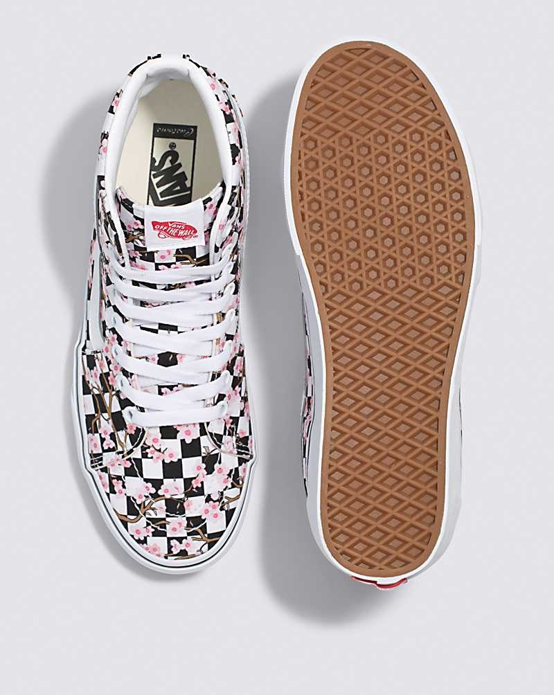 Men's Vans Customs Cherry Blossom Checkerboard Sk8-Hi Shoes Multicolor | USA TRN-942718