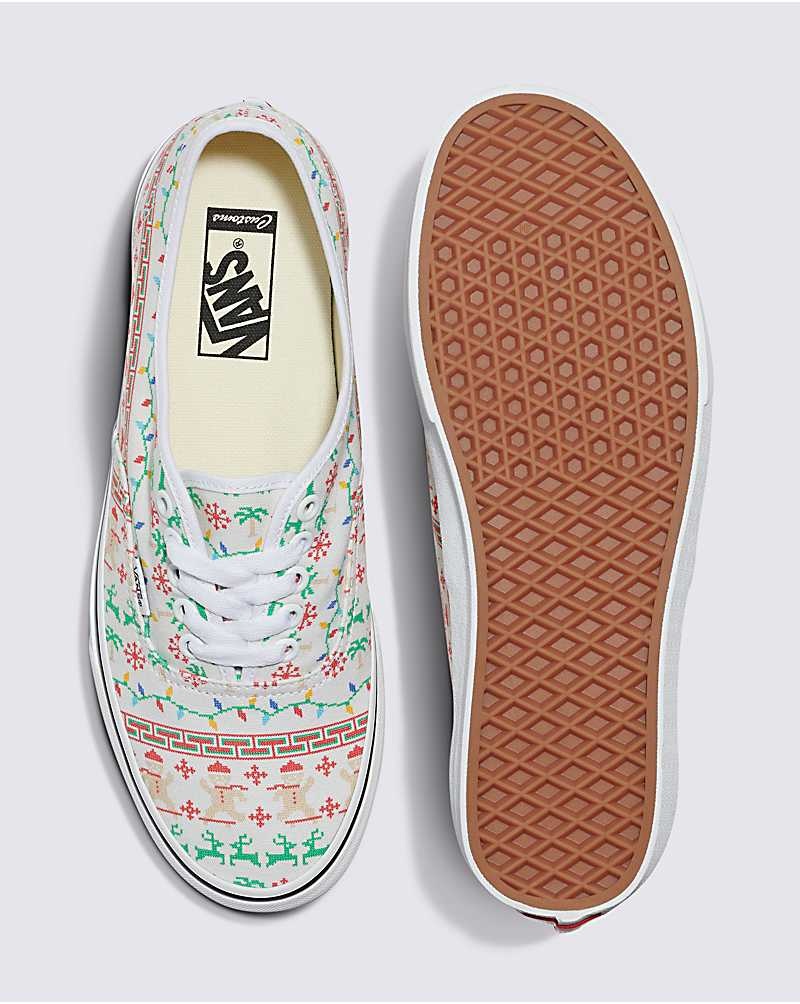 Men's Vans Customs Christmas Sweater Authentic Shoes White | USA SAL-531782