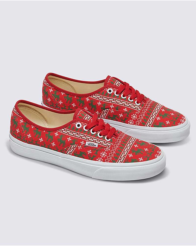 Men's Vans Customs Christmas Sweater Authentic Shoes Red | USA LKX-409563