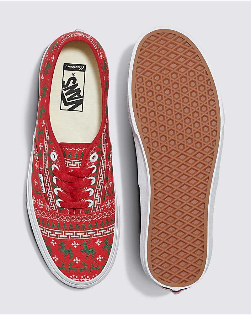 Men's Vans Customs Christmas Sweater Authentic Shoes Red | USA LKX-409563