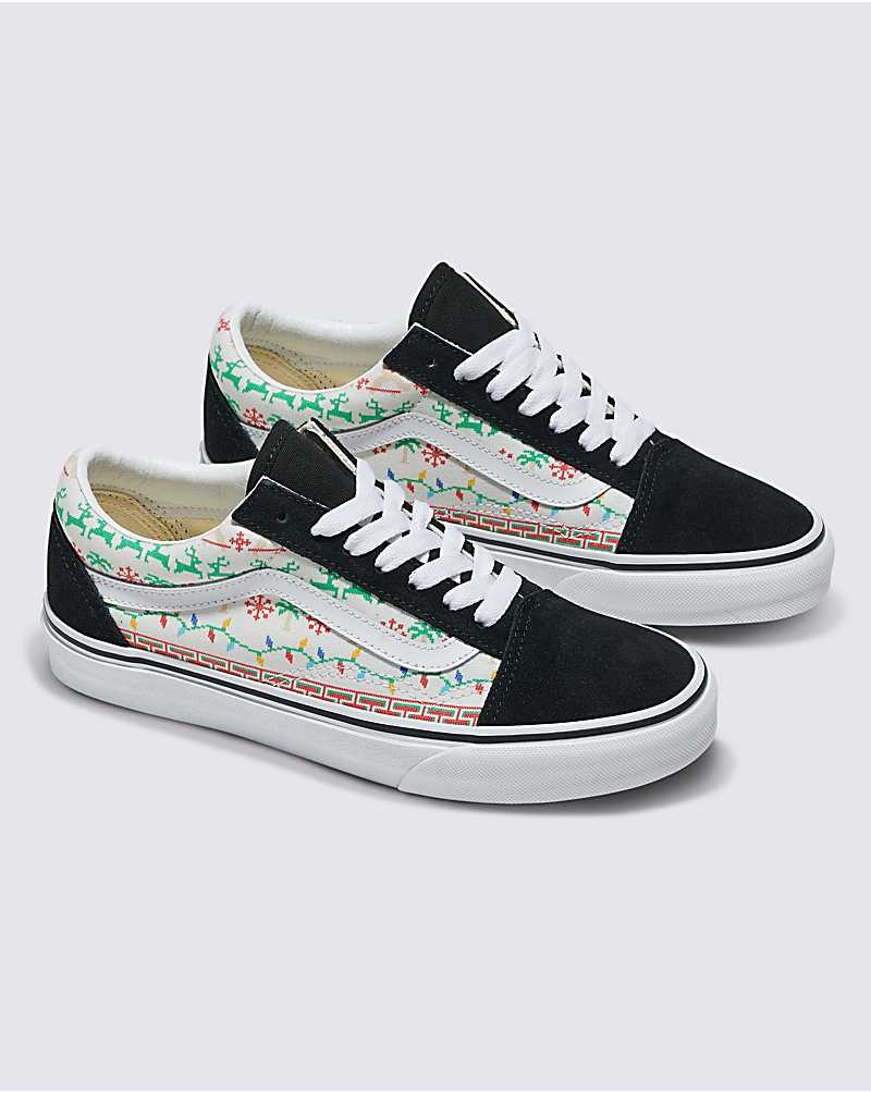 Men's Vans Customs Christmas Sweater Old Skool Shoes White | USA BZT-942630