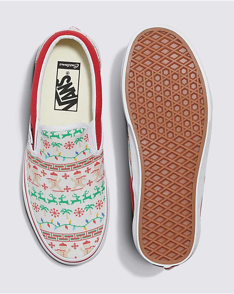 Men's Vans Customs Christmas Sweater Slip-On Shoes White | USA PJG-756321