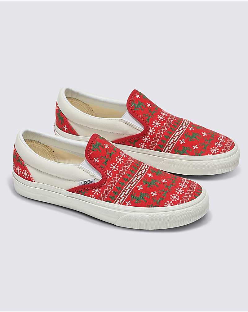 Men's Vans Customs Christmas Sweater Slip-On Shoes Red | USA ESK-940378