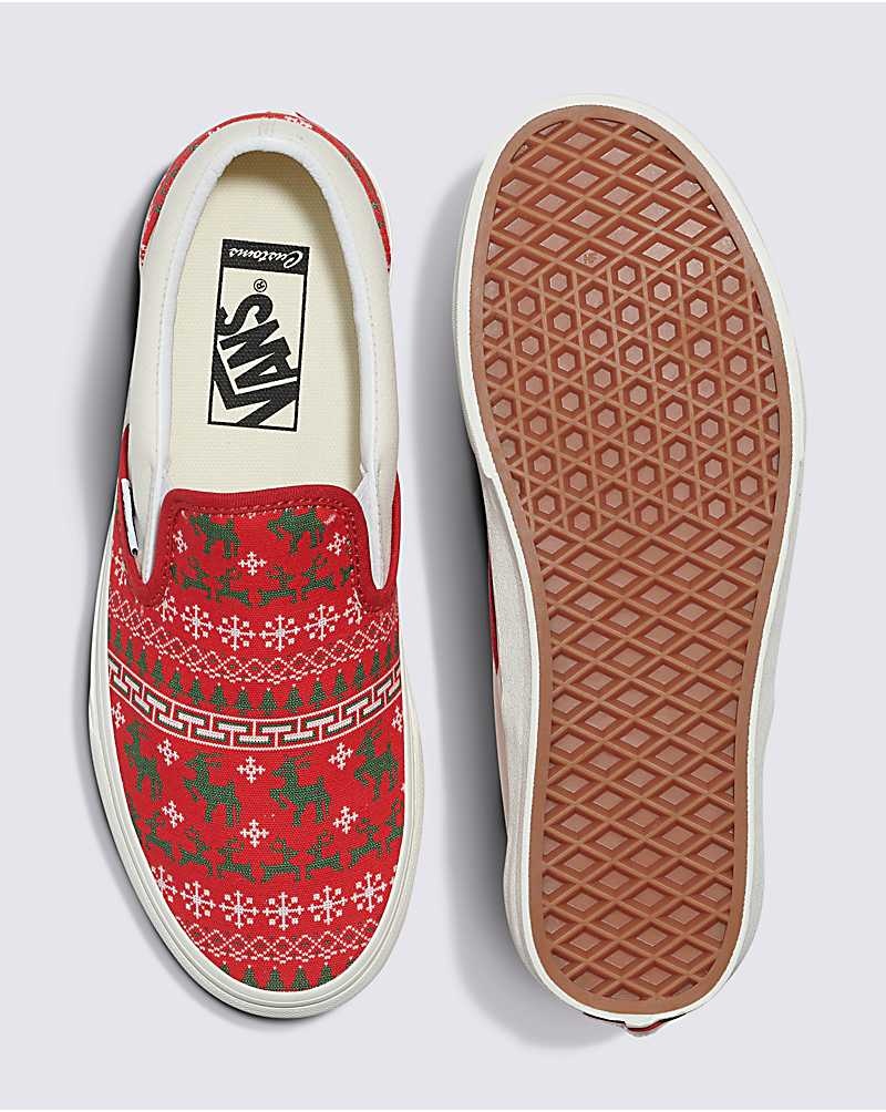 Men's Vans Customs Christmas Sweater Slip-On Shoes Red | USA ESK-940378