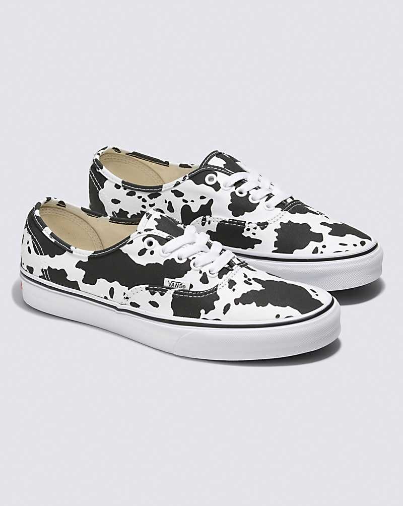 Men's Vans Customs Cow Print Authentic Shoes Black White | USA WSM-204637