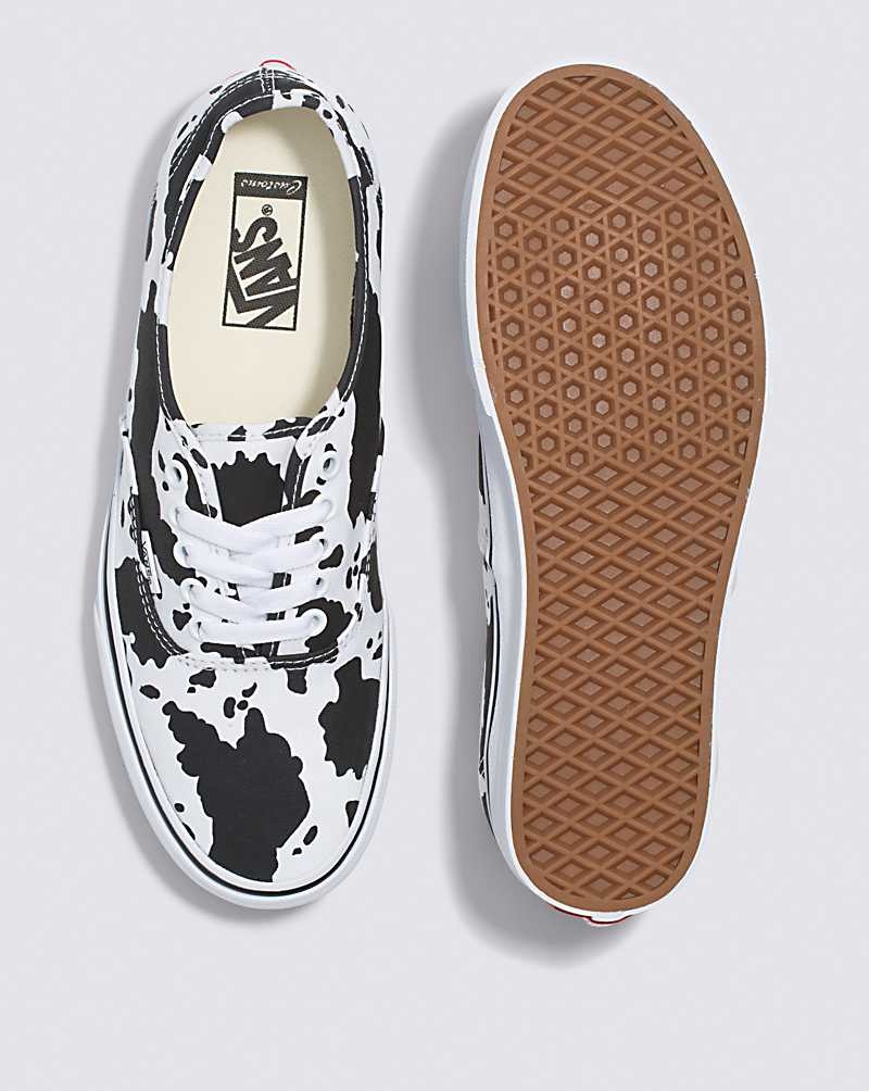 Men's Vans Customs Cow Print Authentic Shoes Black White | USA WSM-204637