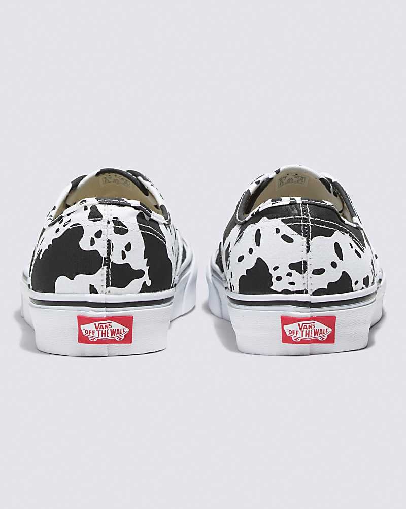 Men's Vans Customs Cow Print Authentic Shoes Black White | USA WSM-204637