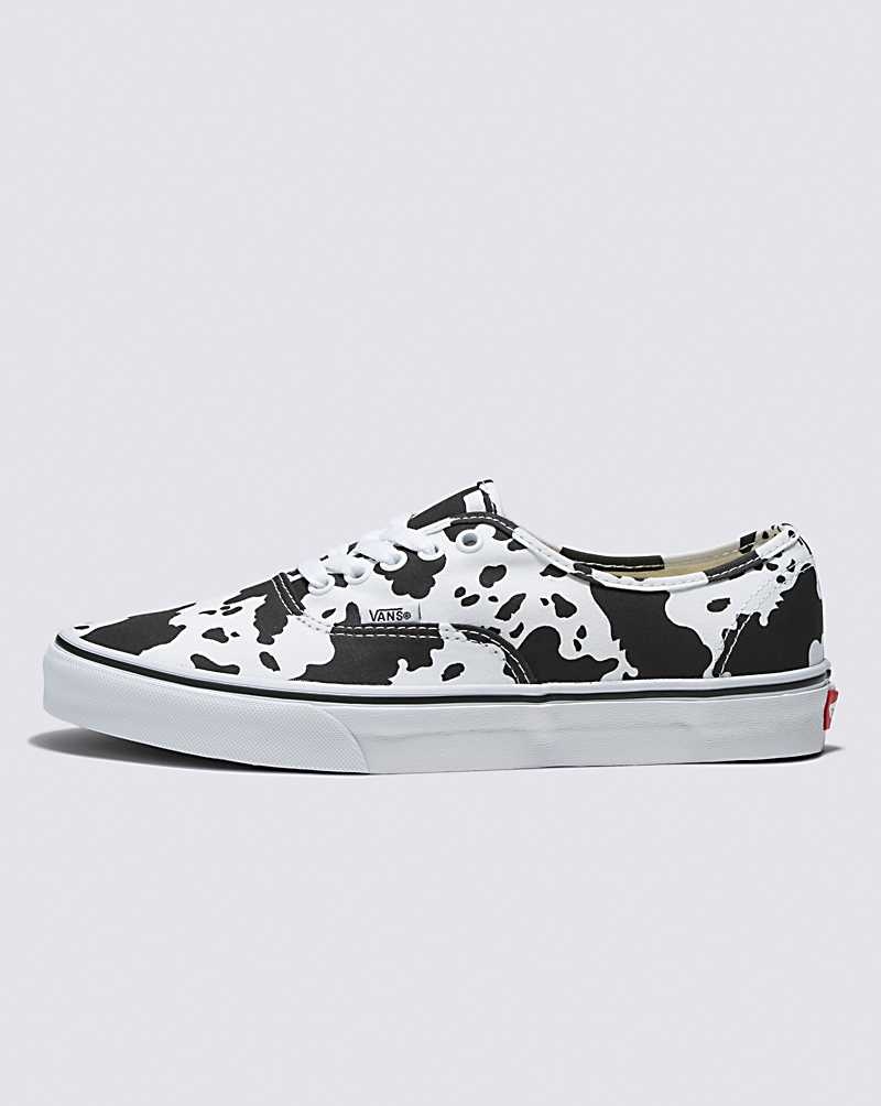 Men\'s Vans Customs Cow Print Authentic Shoes Black White | USA WSM-204637