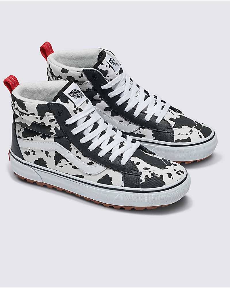 Men's Vans Customs Cow Print Sk8-Hi MTE-1 Shoes Black White | USA ZBA-162758