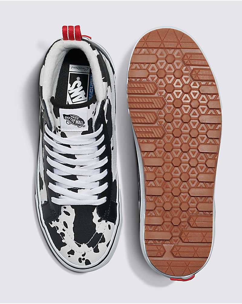 Men's Vans Customs Cow Print Sk8-Hi MTE-1 Shoes Black White | USA ZBA-162758