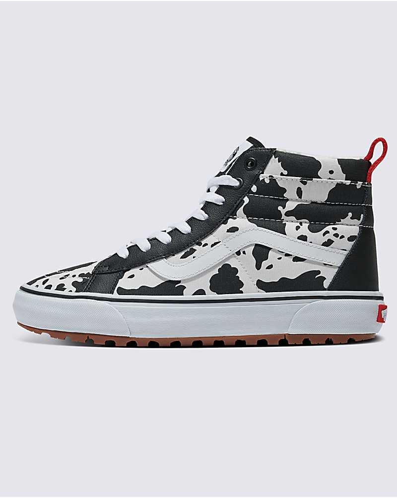 Men\'s Vans Customs Cow Print Sk8-Hi MTE-1 Shoes Black White | USA ZBA-162758