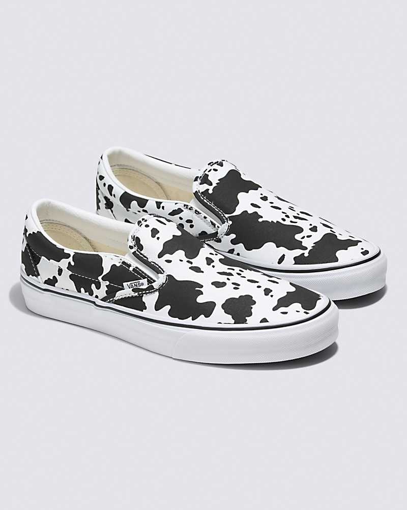 Men's Vans Customs Cow Print Slip-On Shoes Black White | USA MLH-189752