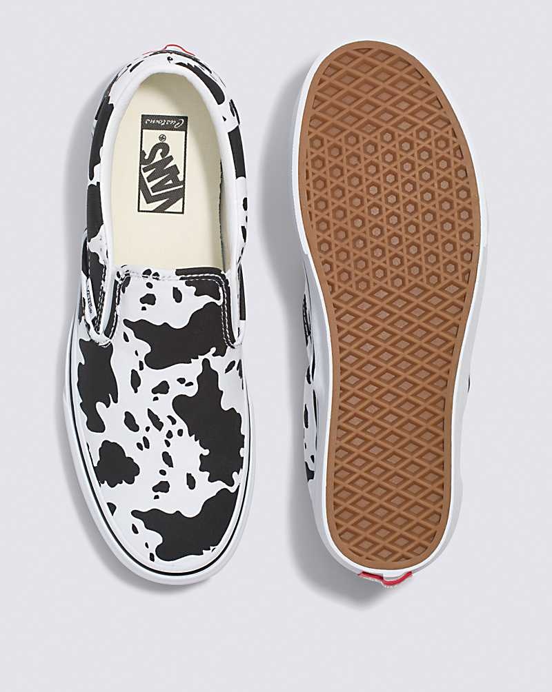 Men's Vans Customs Cow Print Slip-On Shoes Black White | USA MLH-189752