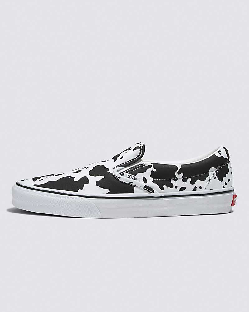 Men\'s Vans Customs Cow Print Slip-On Shoes Black White | USA MLH-189752