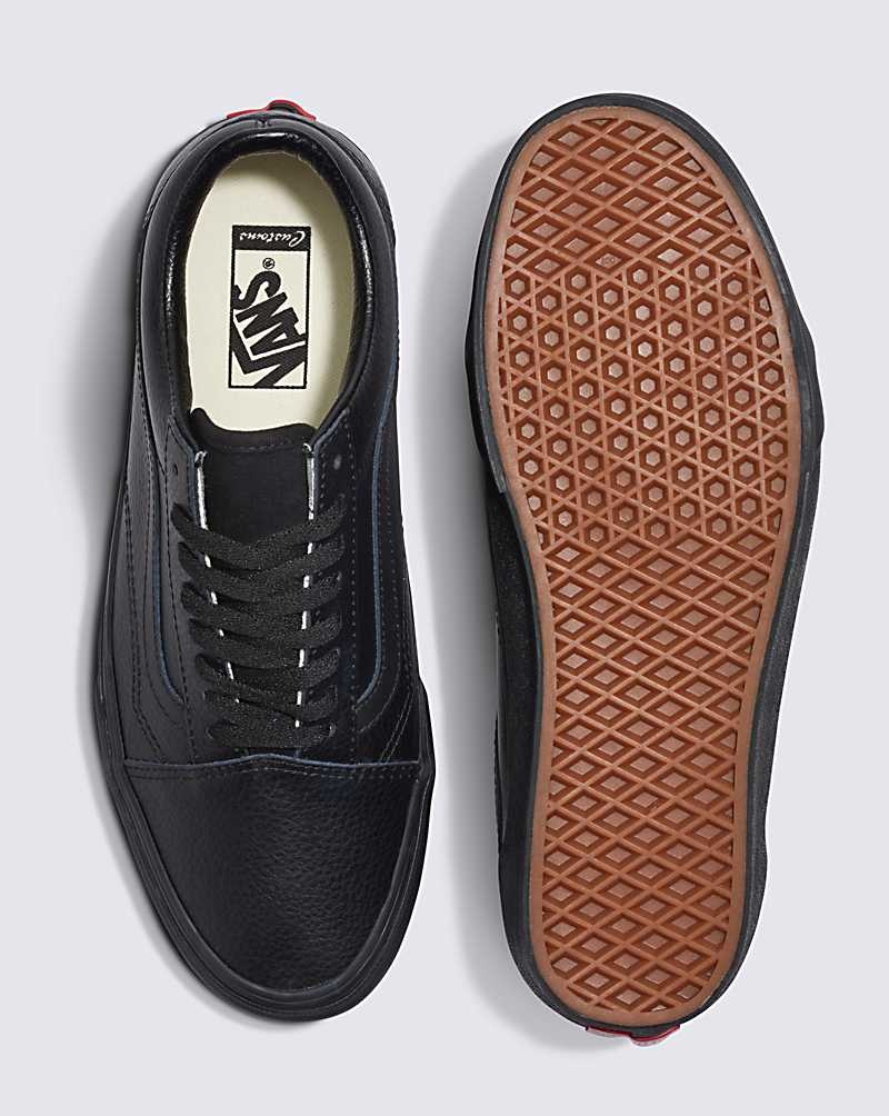 Men's Vans Customs Elevated Leather Old Skool Shoes Black | USA ATM-863790