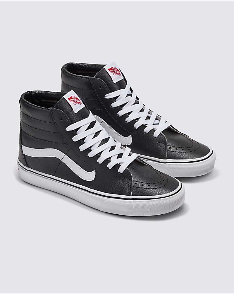 Men's Vans Customs Elevated Leather Sk8-Hi Shoes Black | USA SYP-083649