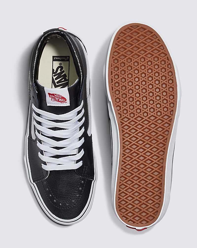 Men's Vans Customs Elevated Leather Sk8-Hi Shoes Black | USA SYP-083649