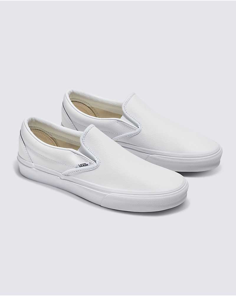 Men's Vans Customs Elevated Leather Slip-On Shoes White | USA DAJ-863104