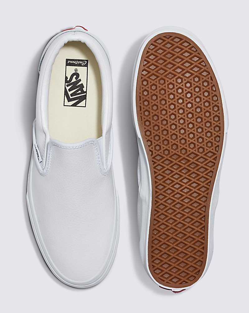 Men's Vans Customs Elevated Leather Slip-On Shoes White | USA DAJ-863104