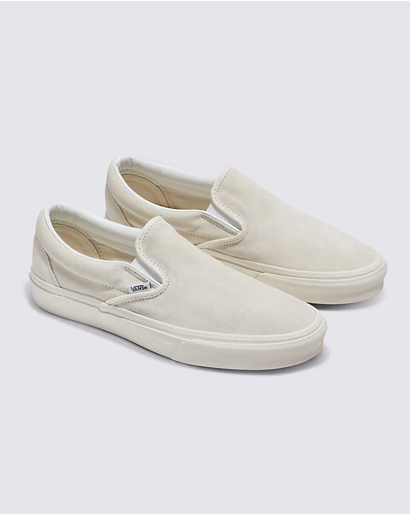 Men's Vans Customs Elevated Marshmallow Suede Slip-On Shoes White | USA AHW-196348