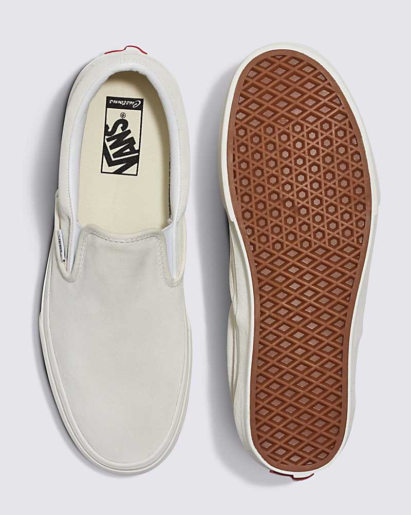 Men's Vans Customs Elevated Marshmallow Suede Slip-On Shoes White | USA AHW-196348