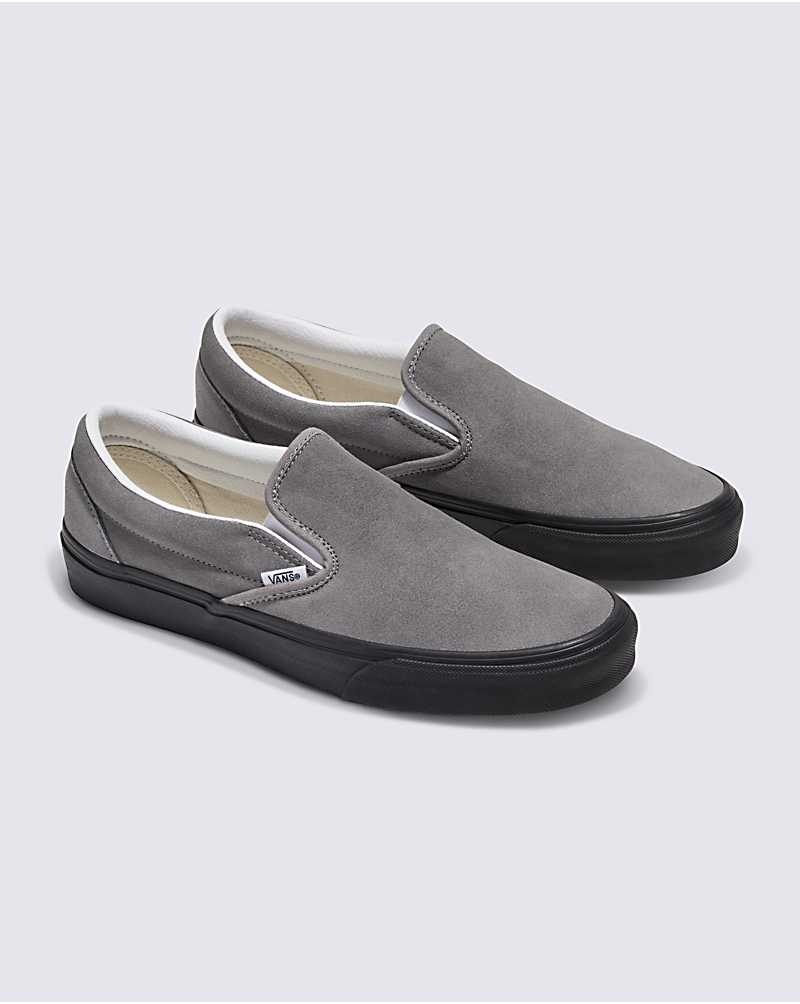 Men's Vans Customs Elevated Suede Black Sole Slip-On Shoes Grey | USA ORG-273180