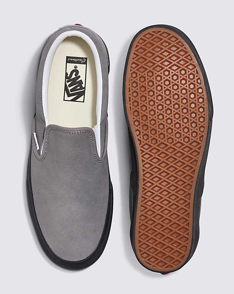 Men's Vans Customs Elevated Suede Black Sole Slip-On Shoes Grey | USA ORG-273180