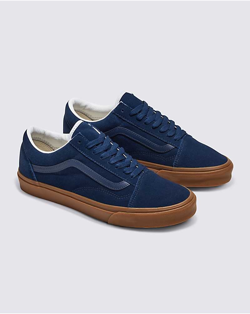 Men's Vans Customs Elevated Suede Gum Sole Old Skool Shoes Navy | USA ONP-176803