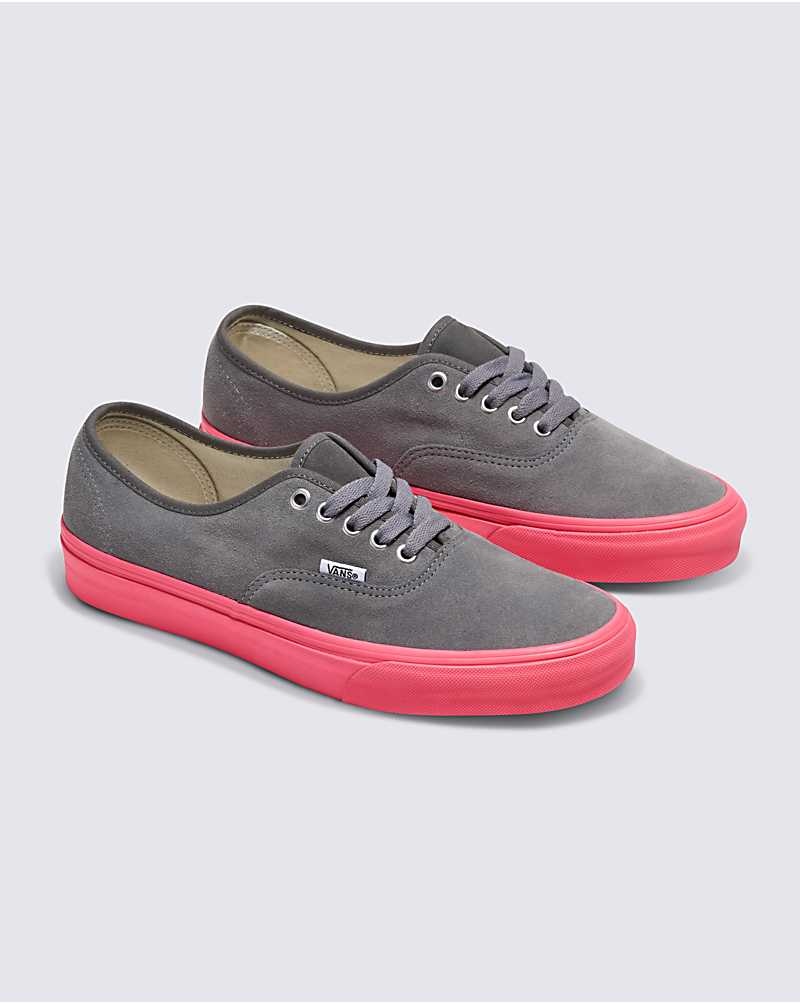 Men's Vans Customs Elevated Suede Neon Pink Sole Authentic Shoes Grey | USA YAF-179806