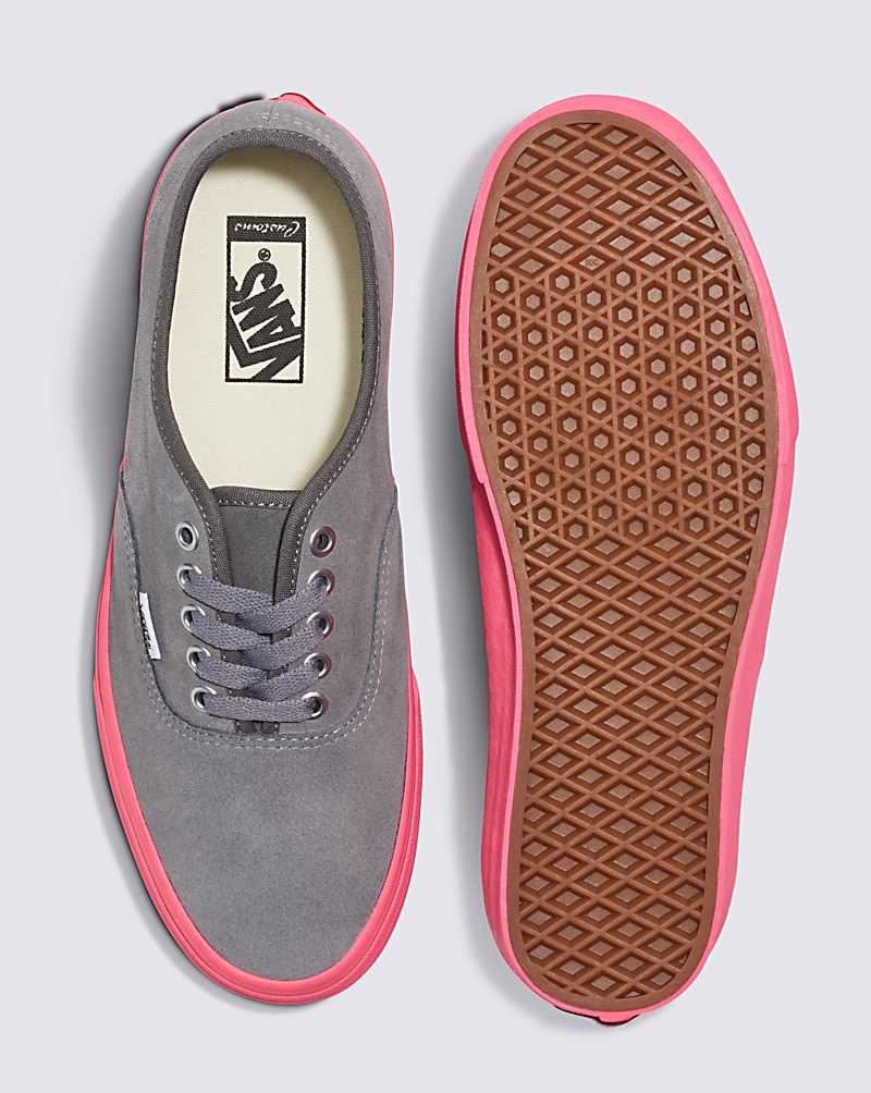 Men's Vans Customs Elevated Suede Neon Pink Sole Authentic Shoes Grey | USA YAF-179806