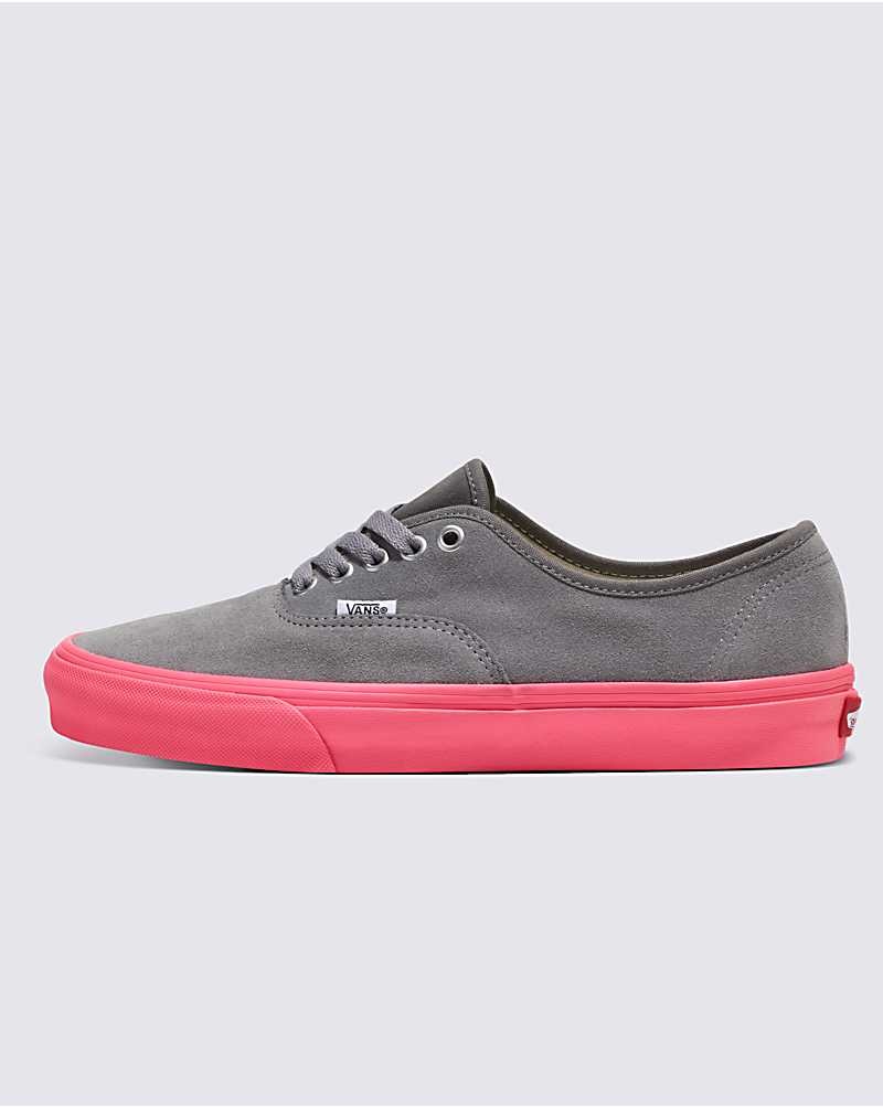 Men\'s Vans Customs Elevated Suede Neon Pink Sole Authentic Shoes Grey | USA YAF-179806