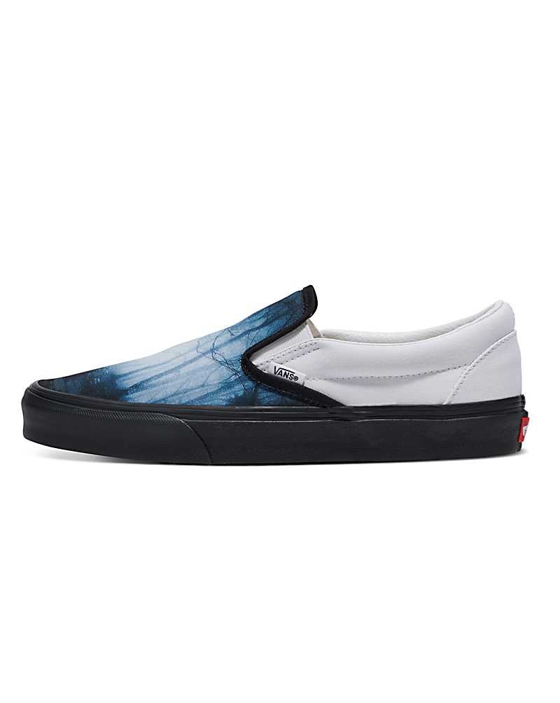 Men\'s Vans Customs Image Library Creepy Woods Slip-On Shoes Blue Black White | USA SNJ-730924