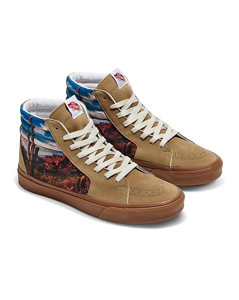 Men's Vans Customs Image Library Desert Sk8-Hi Shoes Brown | USA SWL-617589