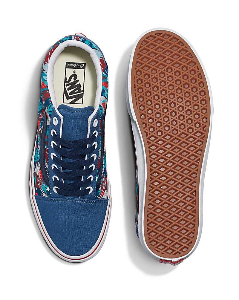 Men's Vans Customs Image Library Strawberry Field Old Skool Shoes Blue | USA YGP-029873