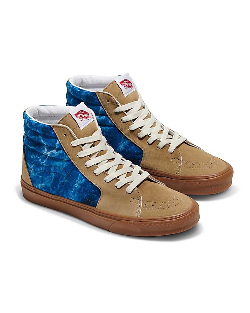 Men's Vans Customs Image Library Water Sk8-Hi Shoes Blue Brown | USA YSV-706218