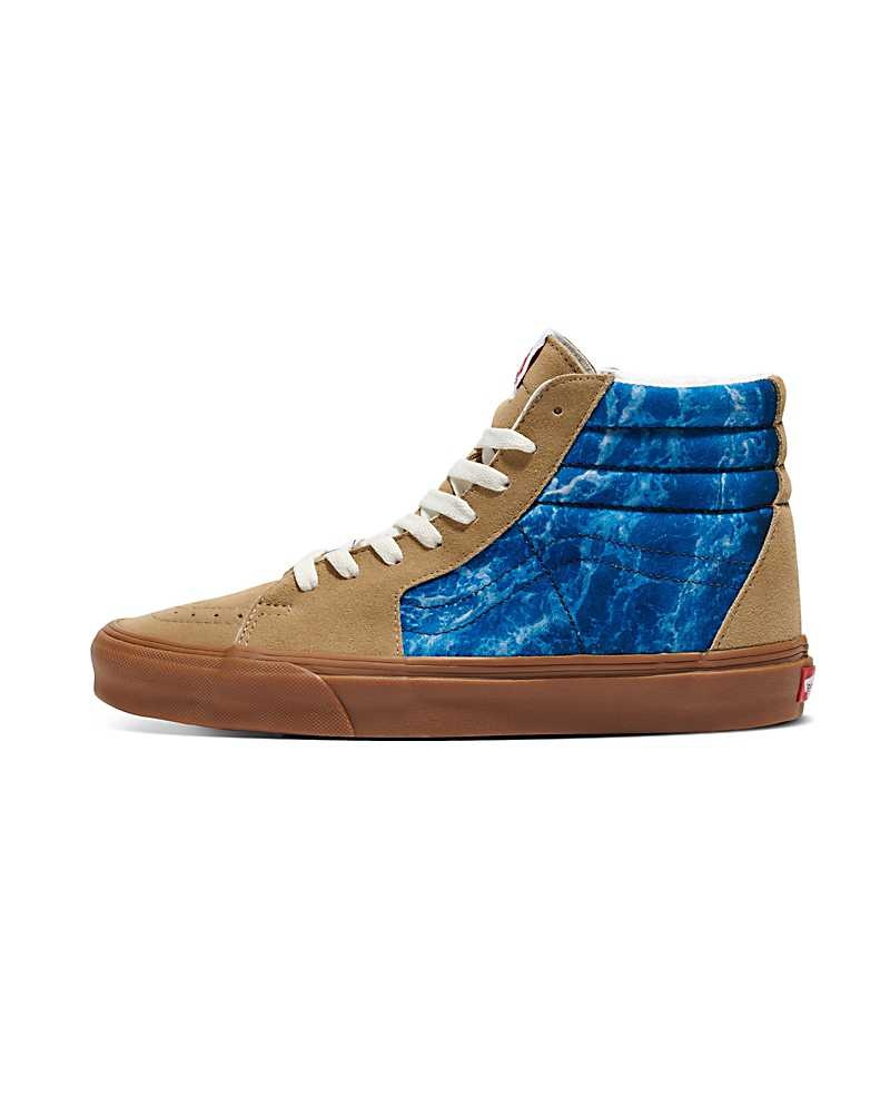 Men\'s Vans Customs Image Library Water Sk8-Hi Shoes Blue Brown | USA YSV-706218