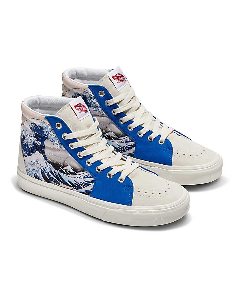 Men's Vans Customs Image Library Wave Sk8-Hi Shoes Blue White | USA AMY-257389