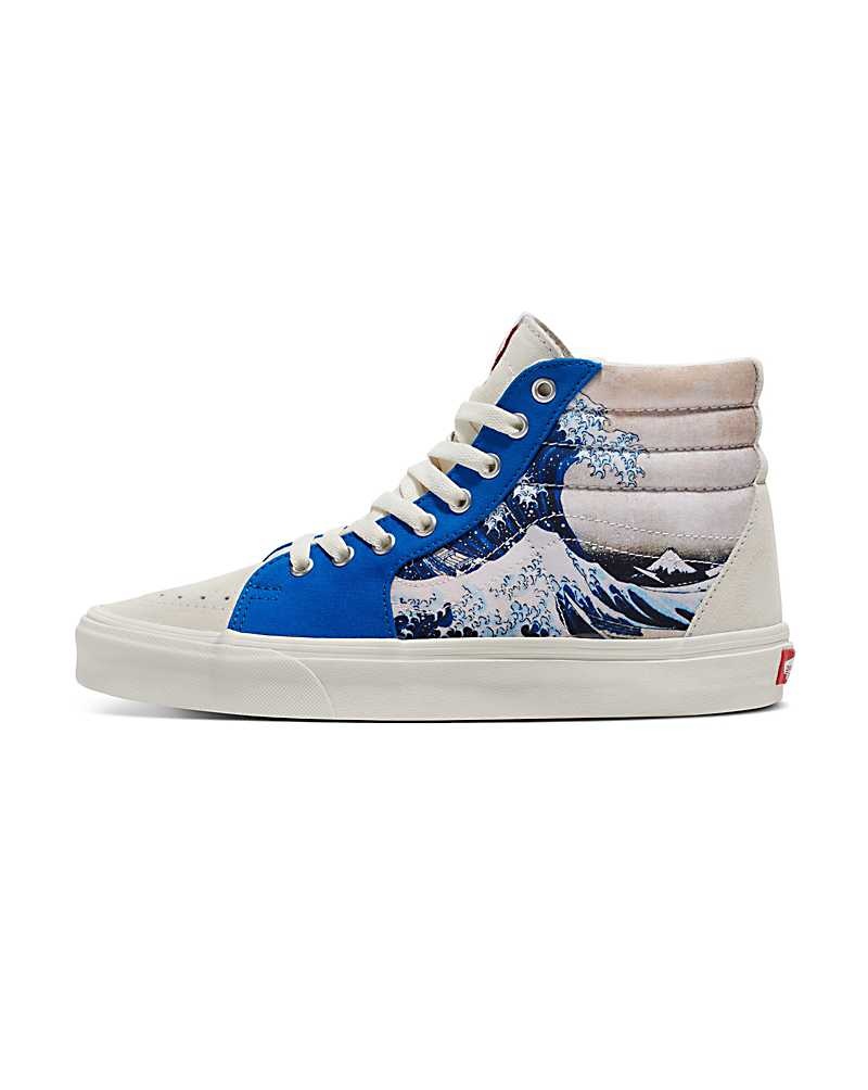 Men\'s Vans Customs Image Library Wave Sk8-Hi Shoes Blue White | USA AMY-257389