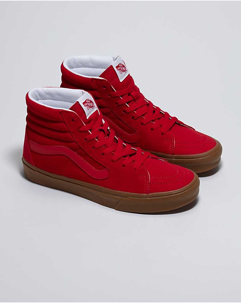 Men's Vans Customs Racing Gum Sole Sk8-Hi Shoes Red | USA ZRT-639871