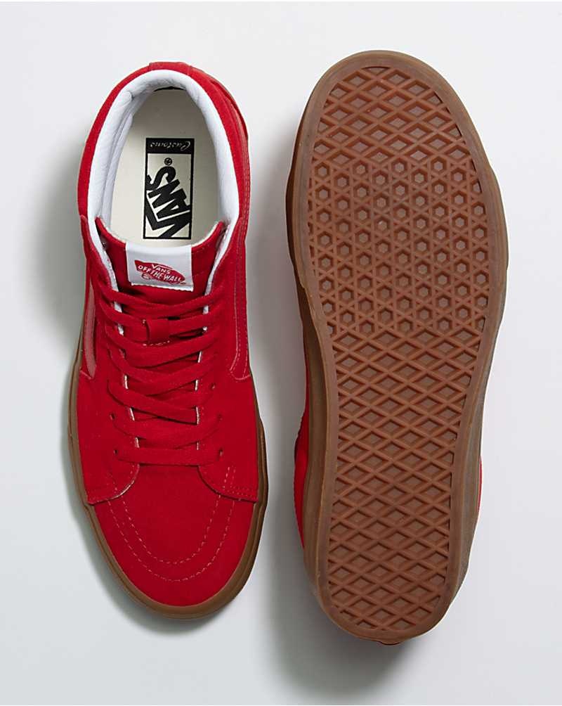 Men's Vans Customs Racing Gum Sole Sk8-Hi Shoes Red | USA ZRT-639871