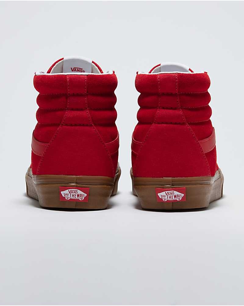 Men's Vans Customs Racing Gum Sole Sk8-Hi Shoes Red | USA ZRT-639871