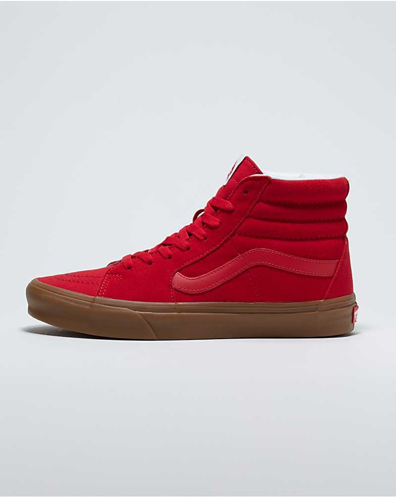 Men\'s Vans Customs Racing Gum Sole Sk8-Hi Shoes Red | USA ZRT-639871