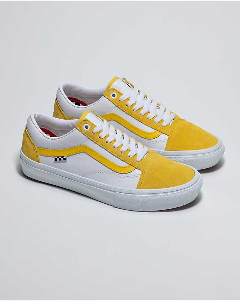 Men's Vans Customs Skate Old Skool Shoes White Yellow | USA AIQ-658241