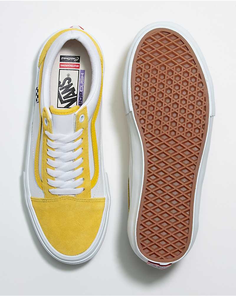 Men's Vans Customs Skate Old Skool Shoes White Yellow | USA AIQ-658241