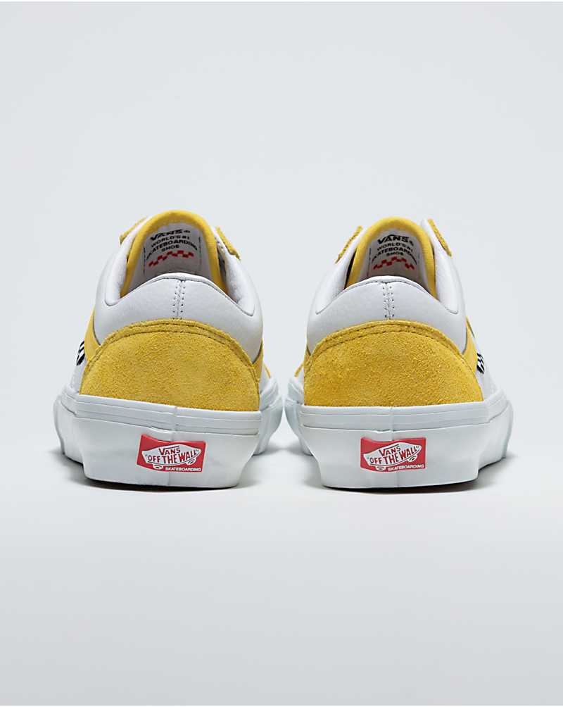 Men's Vans Customs Skate Old Skool Shoes White Yellow | USA AIQ-658241